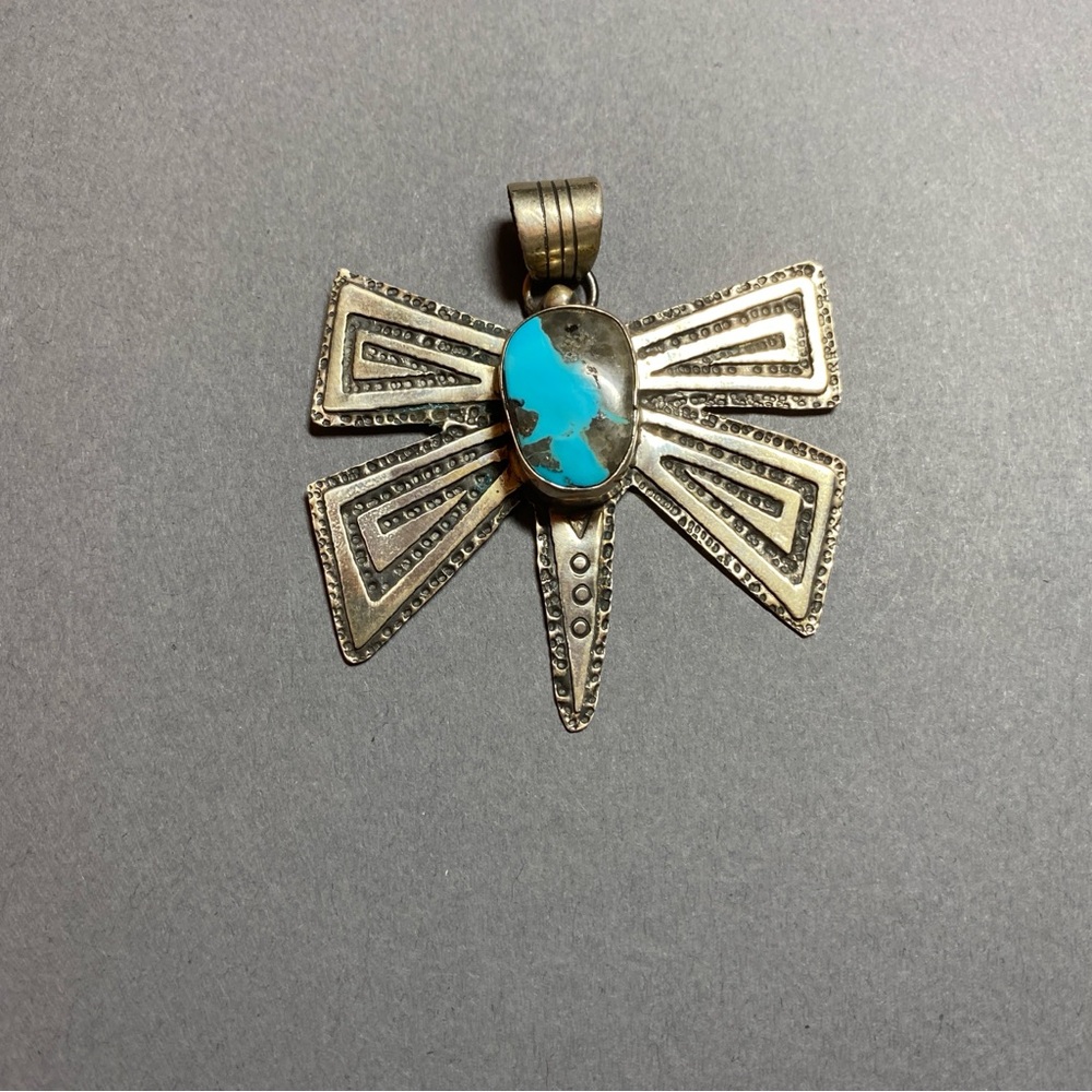 Sterling silver native southwest turquoise butterfly dragonfly pendant